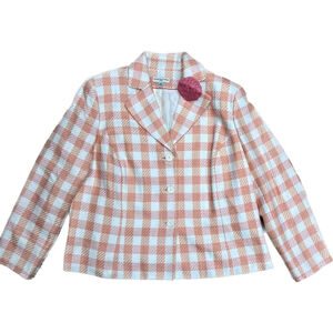 Amanda Smith Gingham Peach Plaid Tweed Blazer Plus Size 20W